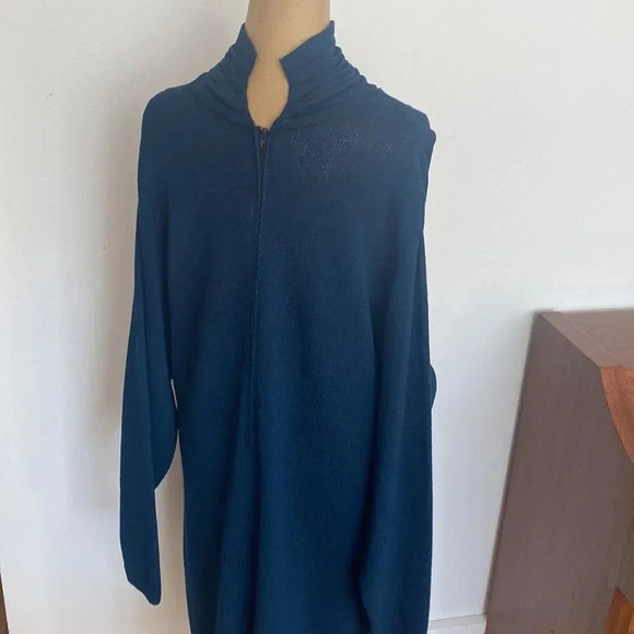 St John vintage 80’s wool rayon blend navy dress turtleneck back zip Longsleeve - Picture 3 of 6